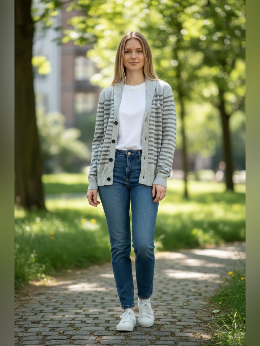 Burberry Gray Striped Shawl Collar Cardigan